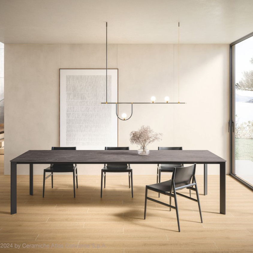 TABLE A MANGER 100X240X73 INCONTRO 75 TEXTURED  NOIR