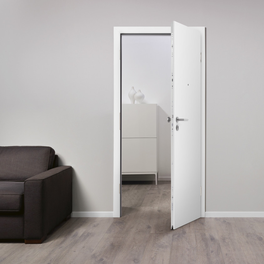 PORTE ALBA T1 LAQUEE BLANC 830X2040 DIN L/DP AME  ALVEOLAIRE, FICHE V0020, SERRURE PD1/2T