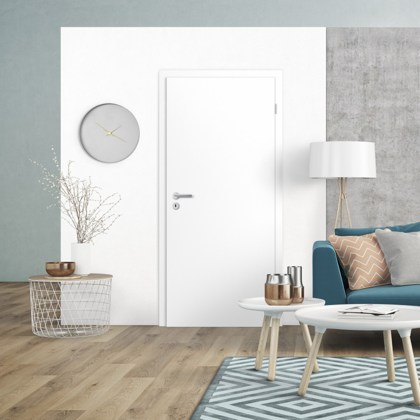 PORTE ALBA T1 LAQUEE BLANC 830X2040 DIN L/DP AME  ALVEOLAIRE, FICHE V0020, SERRURE PD1/2T