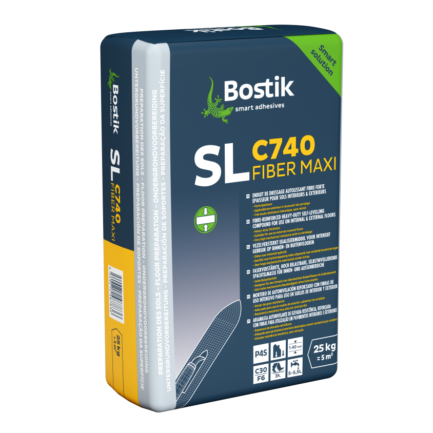 BOSTIK SL C740 FIBER MAXI - ENDUIT DE SOL P4S  FIBRE FORTE EPAISSEUR AUTOLISSANT