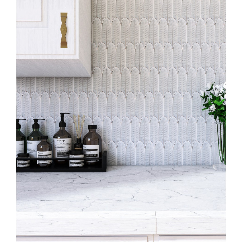 CERAMIQUE FEUILLES LONGUES BLANCHES 19,5X5,7 CM 