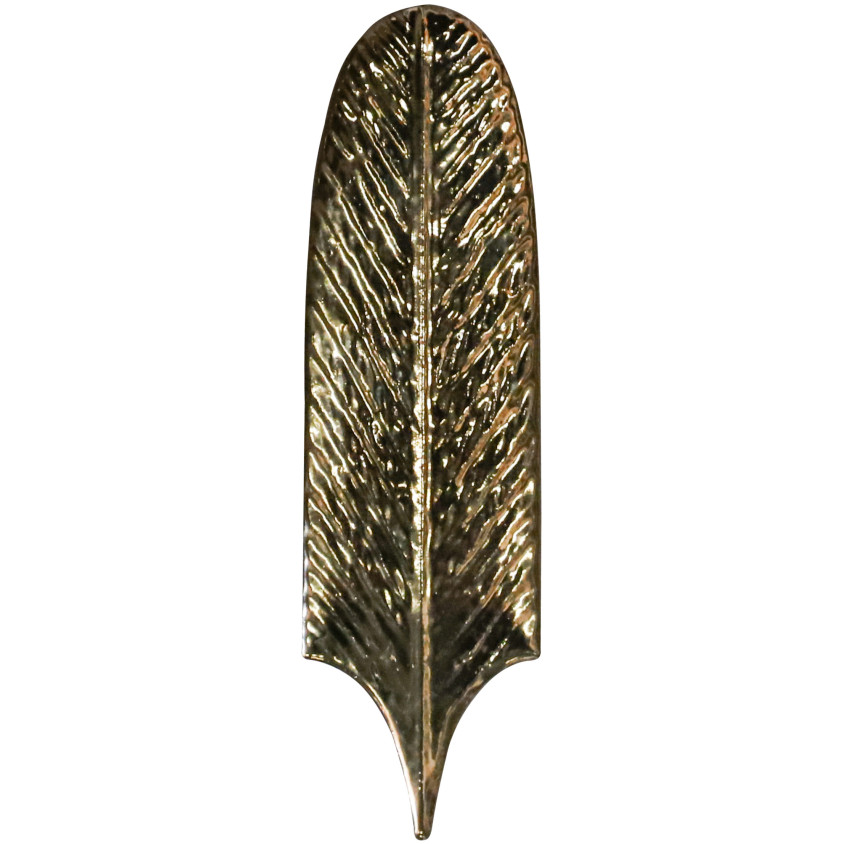 CERAMIQUE FEUILLES LONGUES DOREES 19,5X5,7 CM 