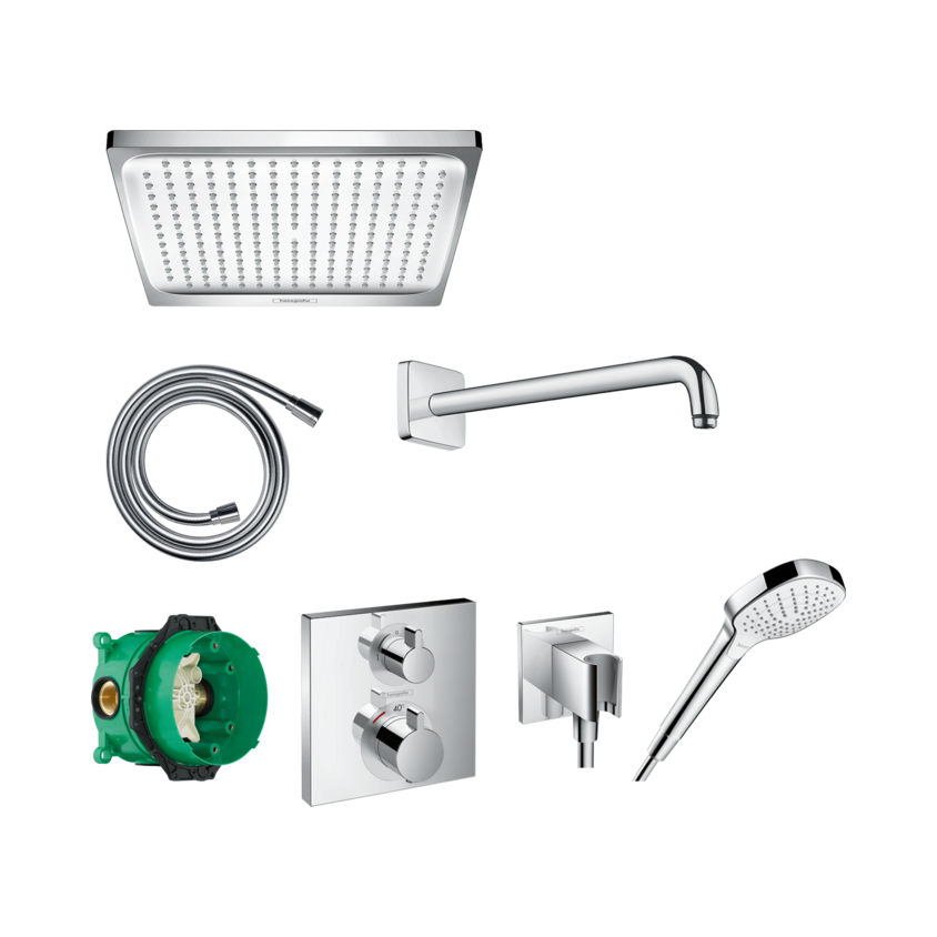 HANSGROHE CROMETTA E PACK ENCASTRE AVEC MITIGEUR  THERMOSTATIQUE ECOSTAT SQUARE, CHROME